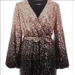 Black and Gold Ombré Sequin Wrap Dress